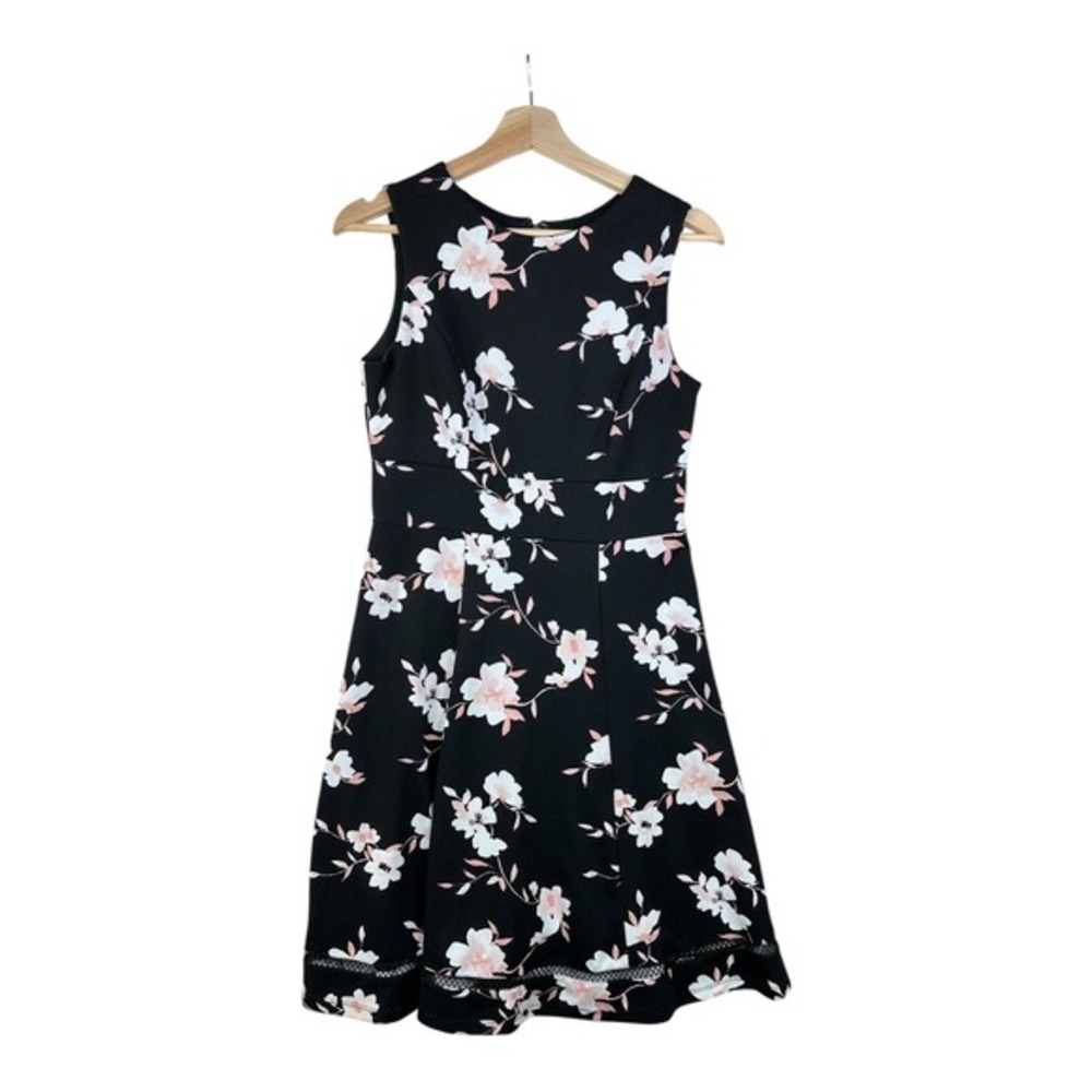 Liz Claiborne Floral Print Sleeveless A-line Dress size 4 Black/White